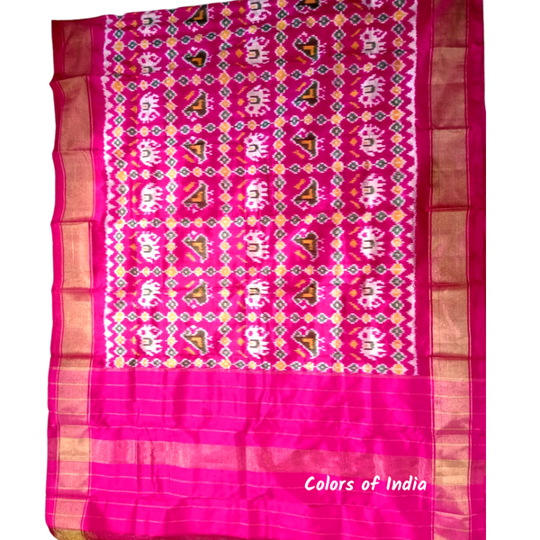 Pink  100 % Pure Silk Ikat Dupatta  , FREE  DELIVERY