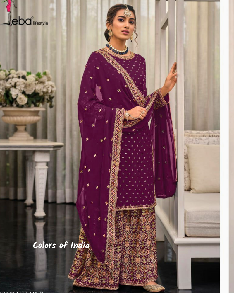 Embroidered  Sharara  , Party Wear Semi stitched Dress Material , FREE DELIVERY