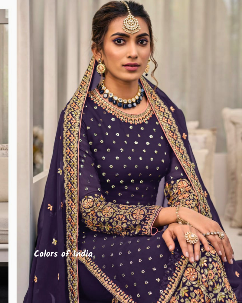 Embroidered  Sharara  , Party Wear Semi stitched Dress Material , FREE DELIVERY