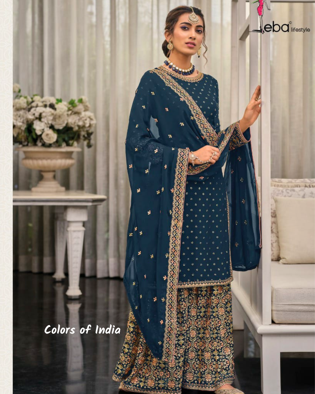 Embroidered Sharara Party Wear Semi stitched Dress Material FREE DELIVERY Combo 2