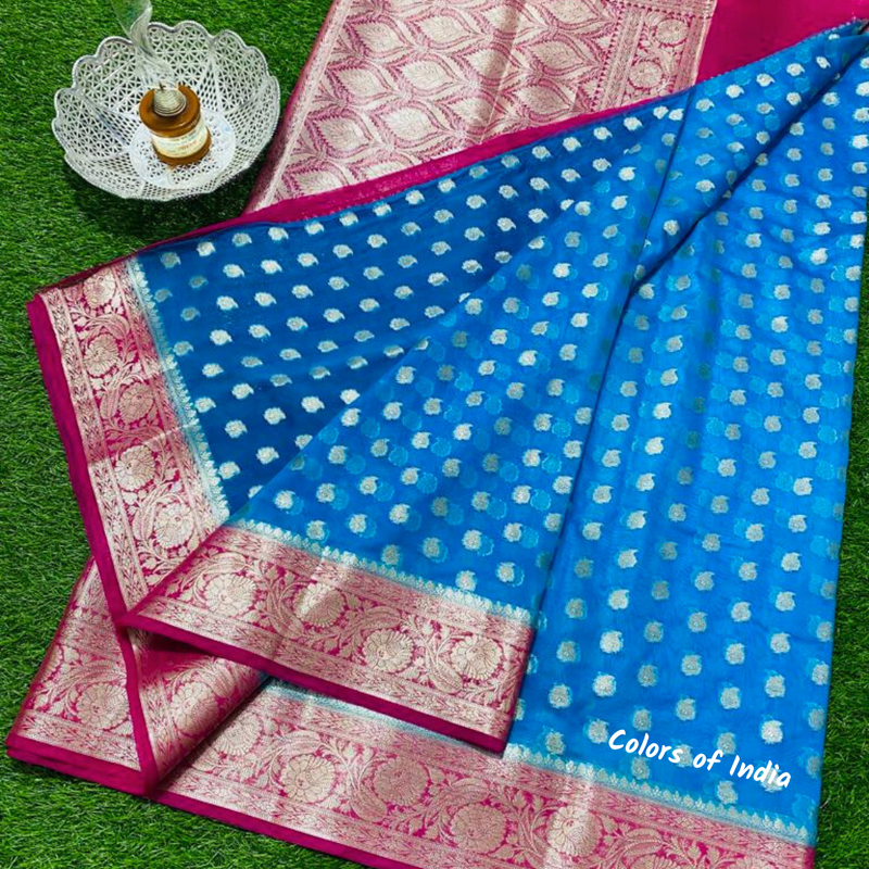 Sugathari Navy Blue Silk Blend Woven Banarasi Saree For Women (Pari 7 N  Blue) : Amazon.in: Fashion