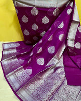 Purple Banarasi  Semi Georgette Saree with Blouse Piece ,  FREE  DELIVERY