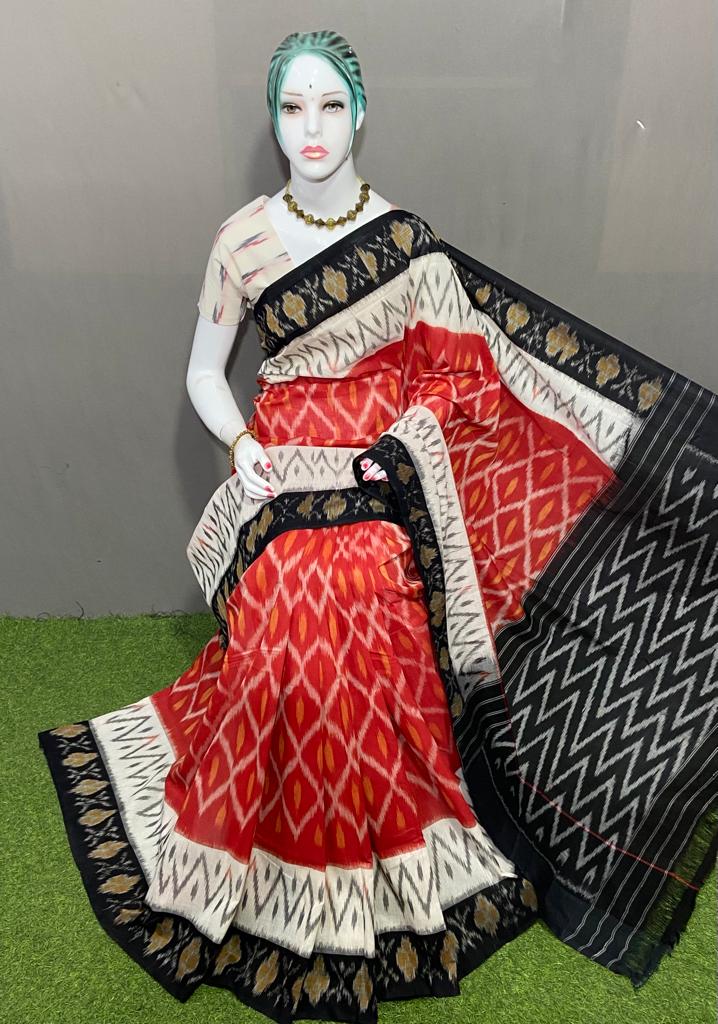 Ikat handloom 100 % cotton sarees with blouse piece ,  FREE DELIVERY