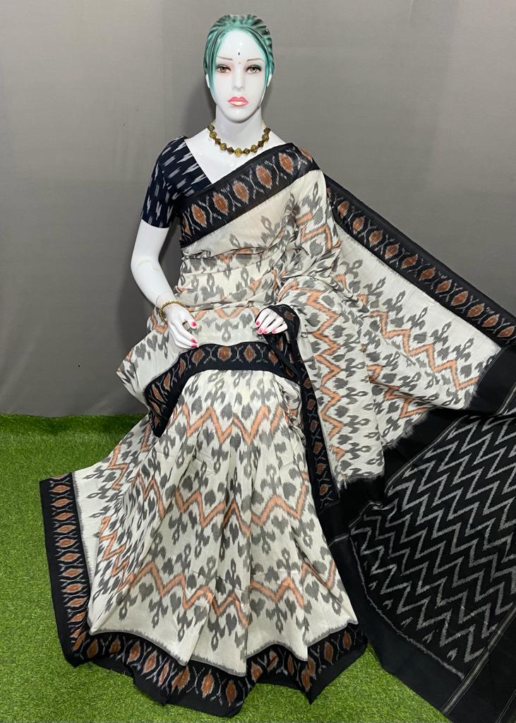Ikat handloom 100 % cotton sarees with blouse piece ,  FREE DELIVERY