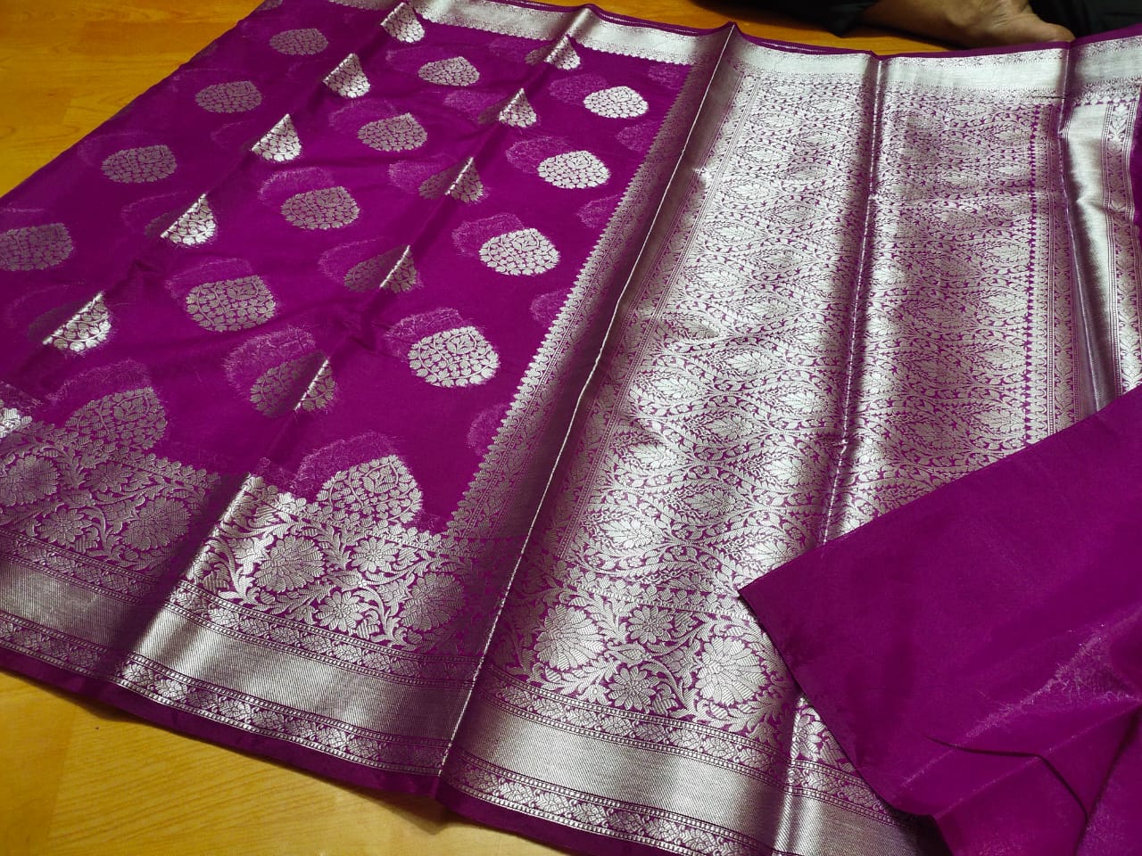 Purple Banarasi  Semi Georgette Saree with Blouse Piece ,  FREE  DELIVERY