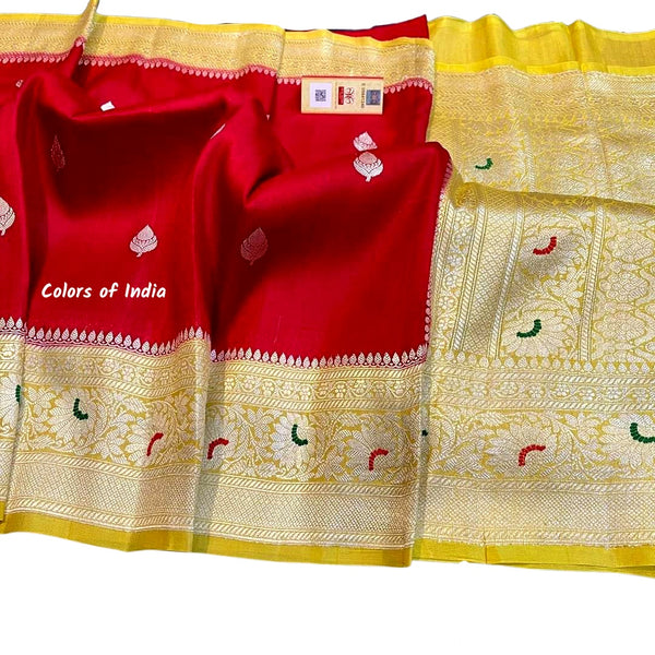 Semi Georgette  Banarasi  sarees with double border  and heavy pallu   , FREE  DELIVERY