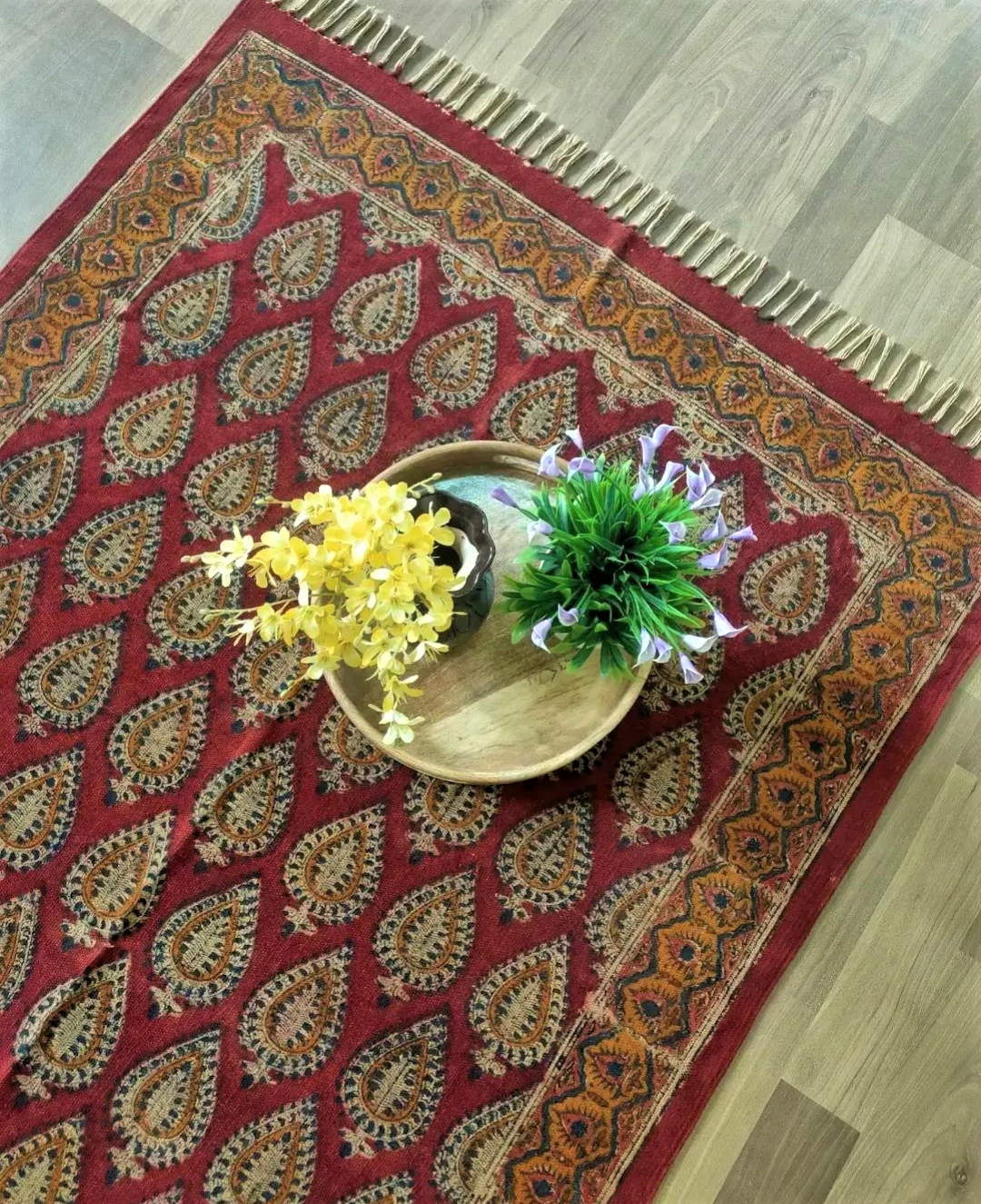 Paan shaped  kalamkari rug / dhurrie  / runner , FREE  DELIVERY
