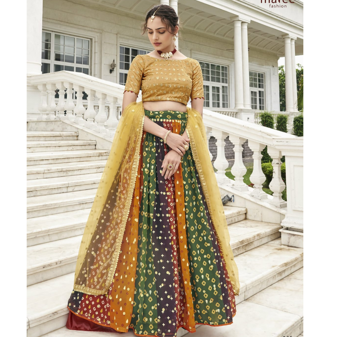 Lehenga for Mehendi  Ceremony  , Semi Stitched Lehenga ,  FREE  DELIVERY