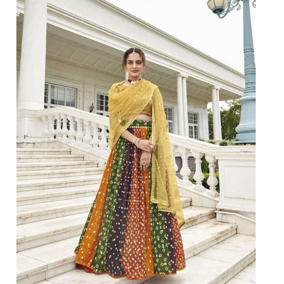 Lehenga for Mehendi  Ceremony  , Semi Stitched Lehenga ,  FREE  DELIVERY