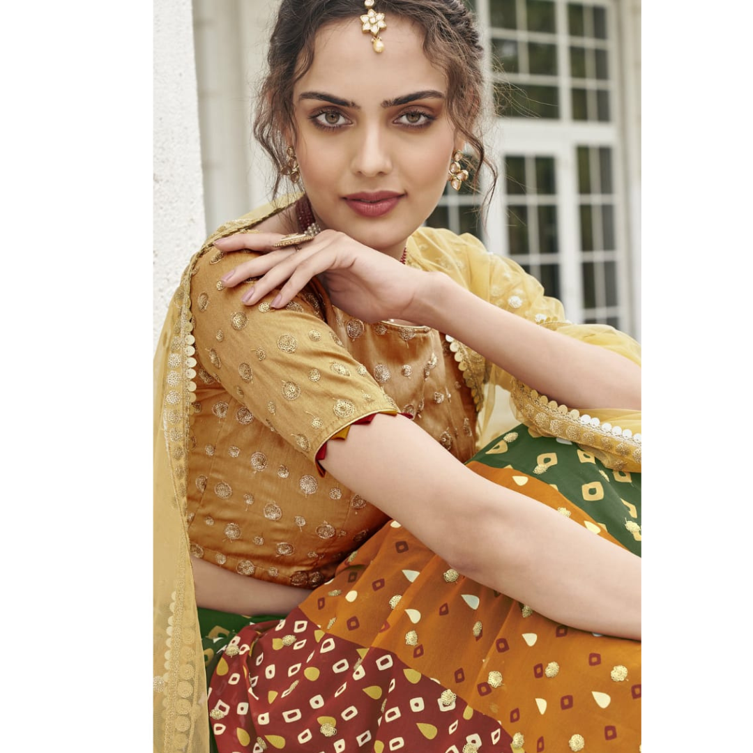 Lehenga for Mehendi  Ceremony  , Semi Stitched Lehenga ,  FREE  DELIVERY