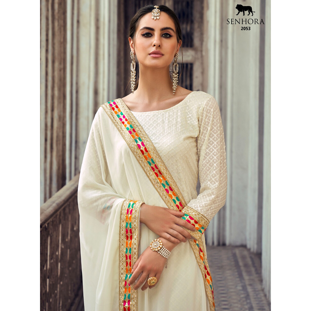 Offwhite Georgette  Party Wear Unstitched Dress Material , FREE DELIVERY