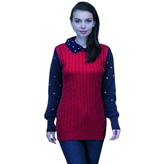 Red / Navy woollen sweater for women  , FREE  DELIVERY