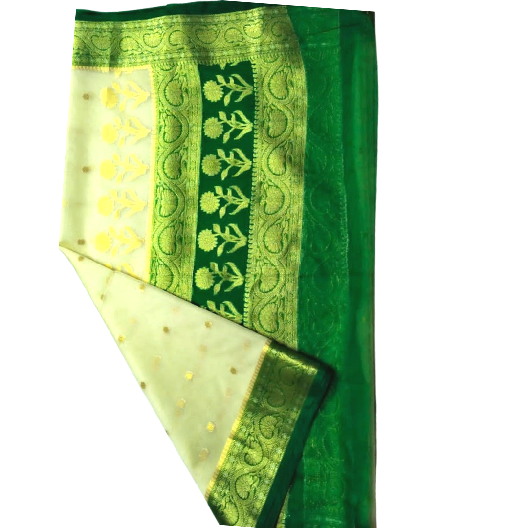 Green organza  party wear saree , FREE  DELIVERY