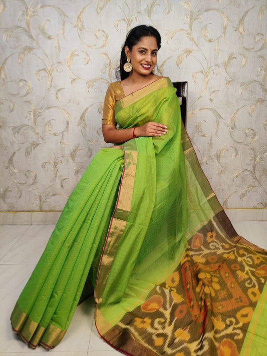Handwoven Ikat Sarees in Cotton + Silk Blend ,  FREE  DELIVERY