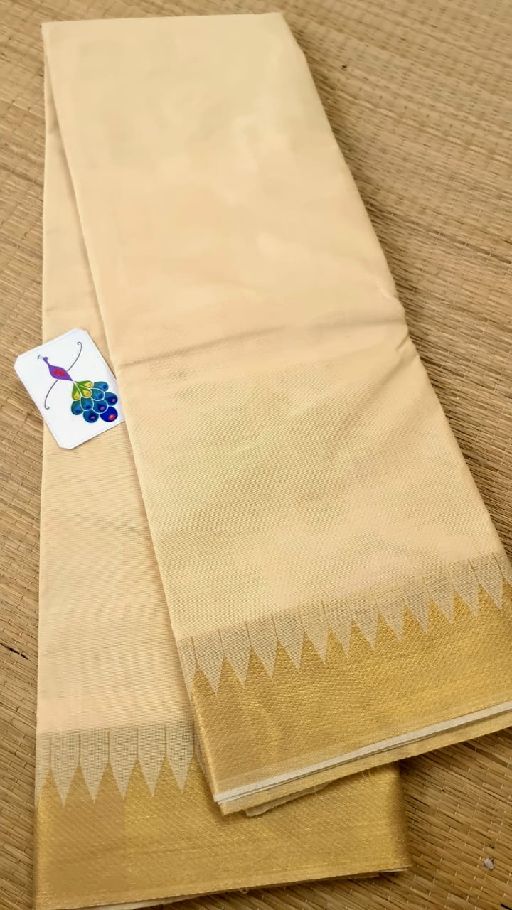 White saree with gold border , Summer Cotton Sarees , Handloom Cotton Sarees , FREE DELIVERY