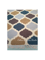 4 Feet x 6 Feet Blue / Brown Wool and  Cotton Rug / Dhurrie  FREE  DELIVERY