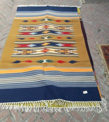 4 Feet x 6 Feet Mustard / Navy 100 % Cotton Rug / Dhurrie , FREE DELIVERY