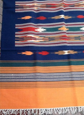 4 Feet x 6 Feet Navy / Orange 100 % Cotton Rug / Dhurrie ,  FREE DELIVERY