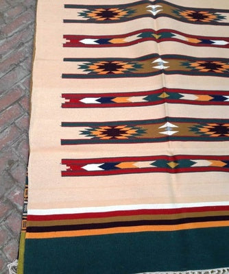 4 Feet x 6 Feet  Offwhite / Green 100 % Cotton Rug / Dhurrie ,  FREE DELIVERY