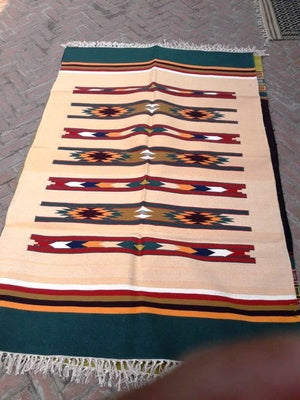4 Feet x 6 Feet  Offwhite / Green 100 % Cotton Rug / Dhurrie ,  FREE DELIVERY