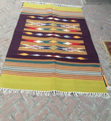 4 Feet x 6 Feet Purple / Green 100 % Cotton Rug / Dhurrie  FREE DELIVERY