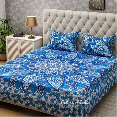 Blue Cotton Quilt Cover / Razai Cover /  Duvet Cover Queen Size With Zipper , FREE DELIVERY