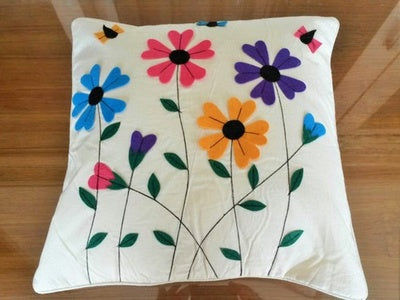 Floral Cushion Covers , White Decorative Cushions , 16 inches x 16 inches , Set of 2 Cushion Covers  FREE DELIVERY