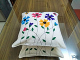 Floral Cushion Covers , White Decorative Cushions , 16 inches x 16 inches , Set of 2 Cushion Covers  FREE DELIVERY