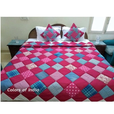 Pink Handmade Patchwork Quilt / Razai  , FREE  DELIVERY