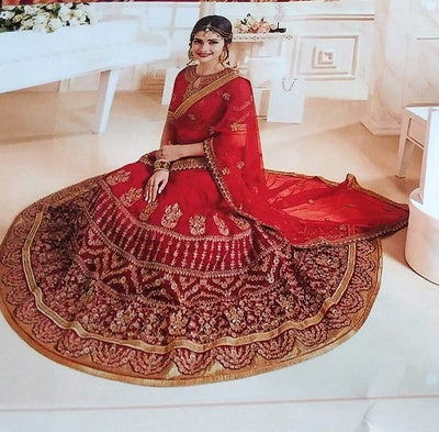 Red Bridal Lehenga Choli , Unstitched Lehenga