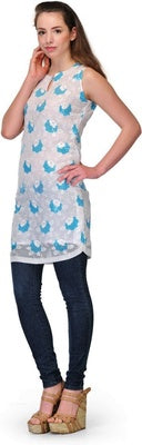 Colors of India White Georgette Embroidered Kurti for Women , Chest 38 Inches