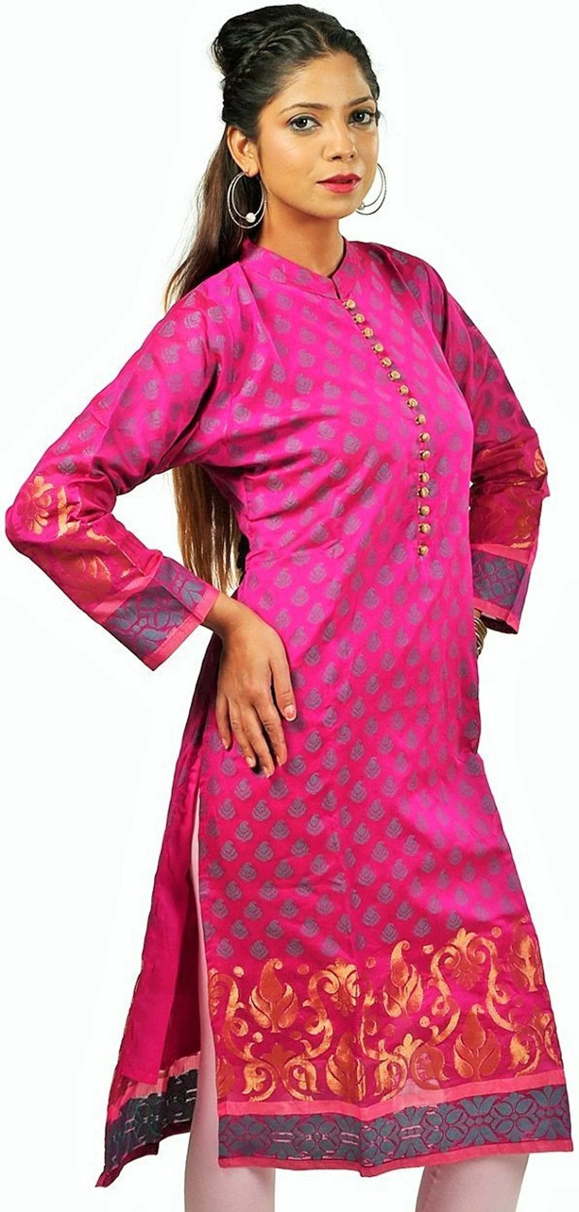 Pink   chanderi  cotton  kurta  , FREE DELIVERY