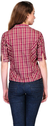 Maroon / Creme Office Wear Check Top For Women  , FREE  DELIVERY