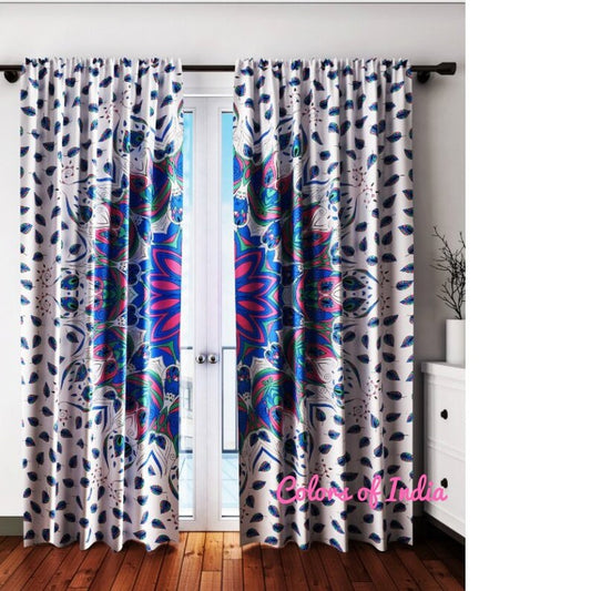 Blue Mandala Tapestry Curtain Panels for Your Boho Decor , FREE SHIPPING