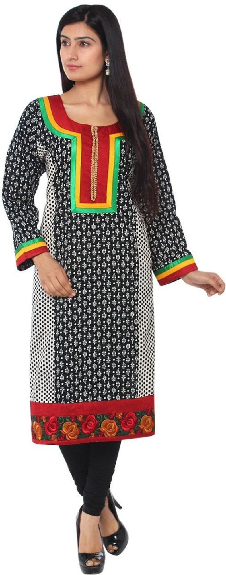 Plus size  black and white cotton  Kurta ,  Chest 46 Inches , FREE DELIVERY