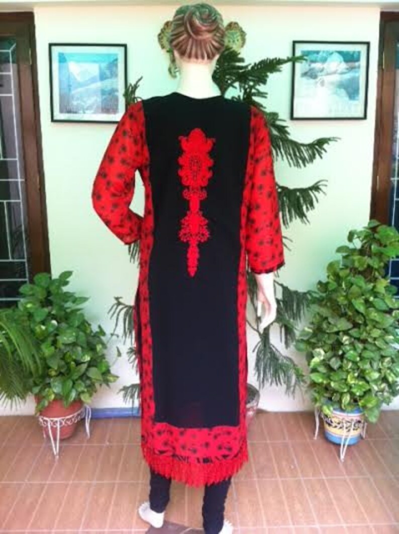 Black / Red  Georgette Women's Straight Kurta , Chest 44 Inches  , FREE DELIVERY