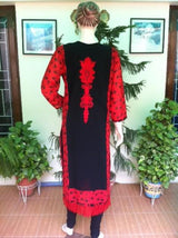Black / Red  Georgette Women's Straight Kurta , Chest 44 Inches  , FREE DELIVERY