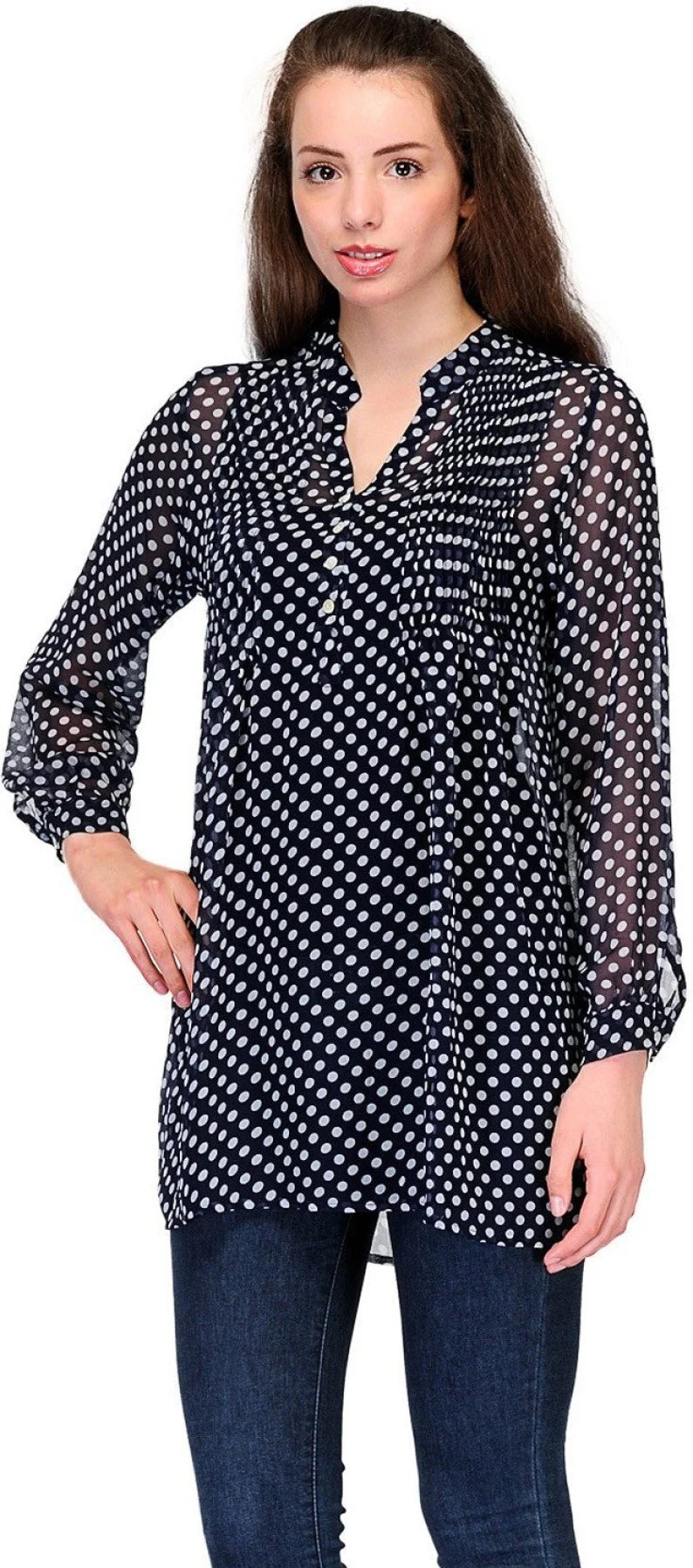 Navy  Polka Dot Georgette Kurti for Women  , FREE  DELIVERY