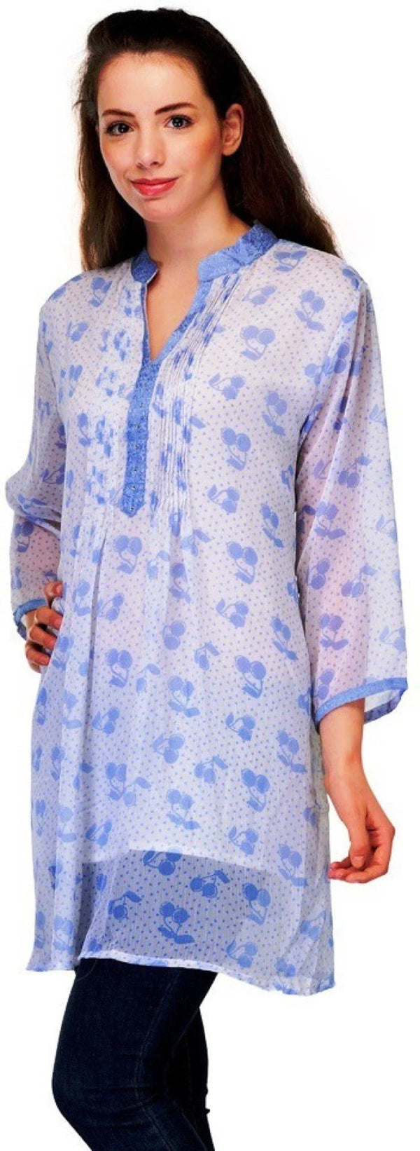 Blue  Chiffon Kurti for Women , Chest 42 Inches  , FREE  DELIVERY