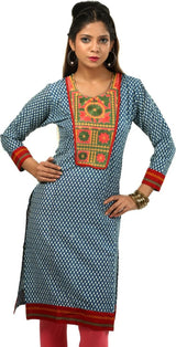 Blue  embroidered cotton Kurta , FREE  DELIVERY