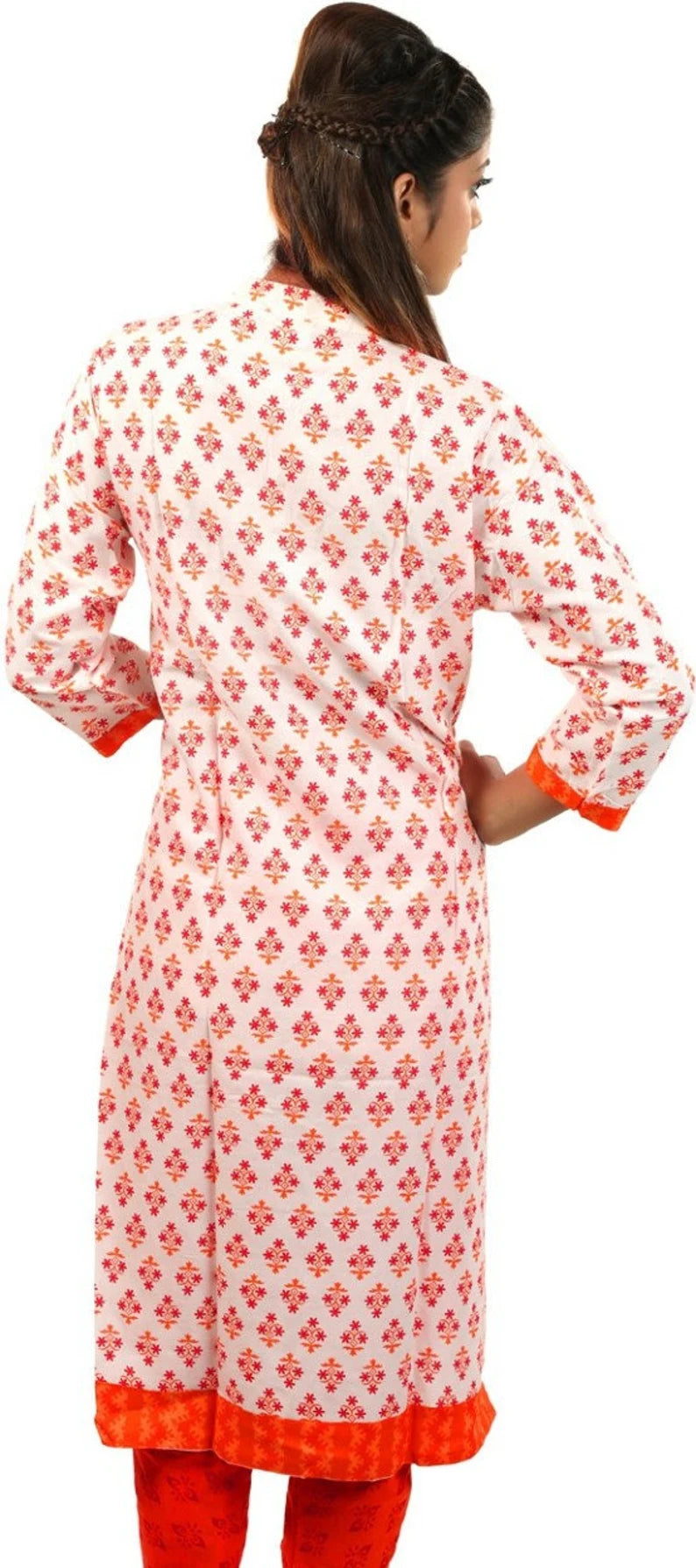 Ladies Orange Embroidered Viscose Kurta  , FREE  DELIVERY