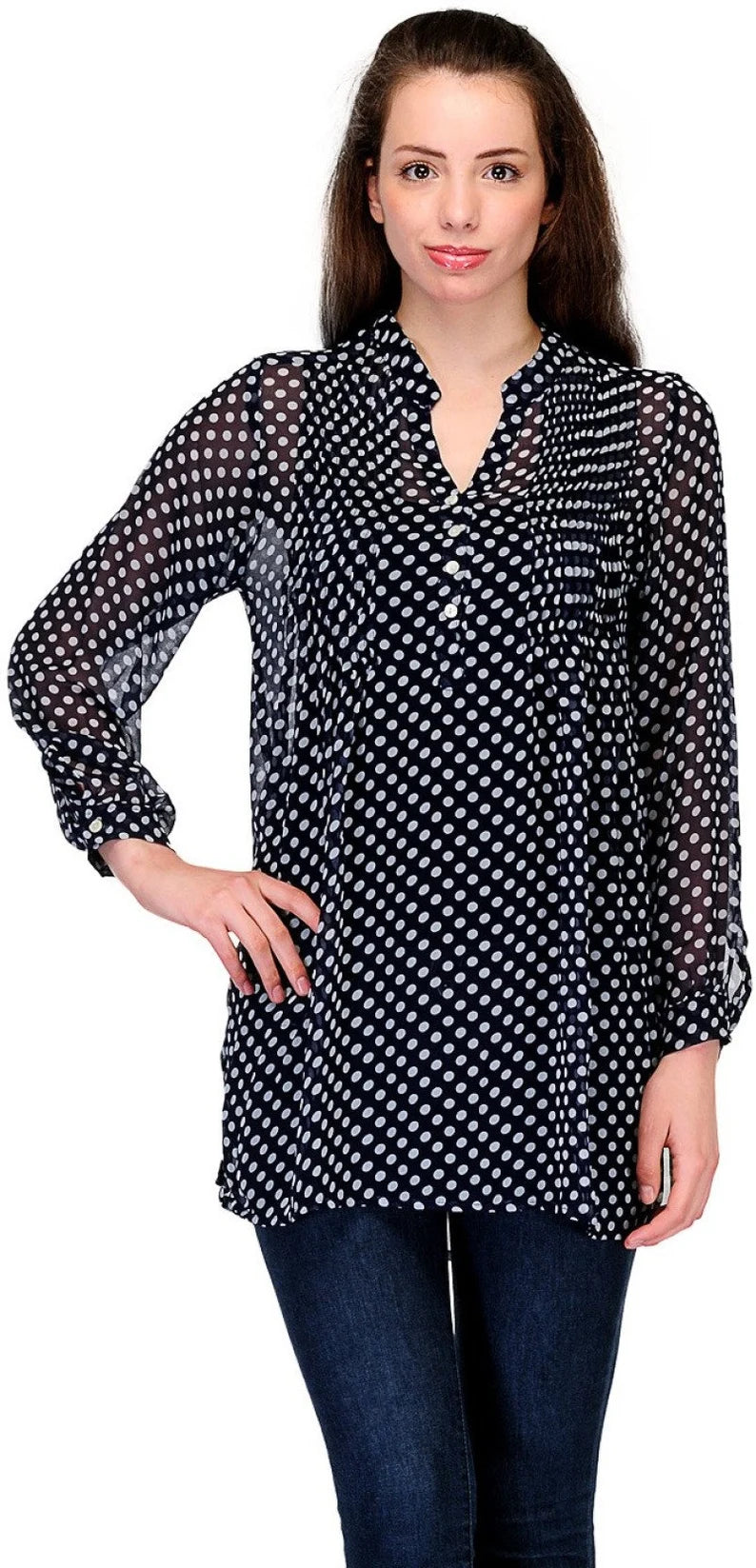 Navy  Polka Dot Georgette Kurti for Women  , FREE  DELIVERY