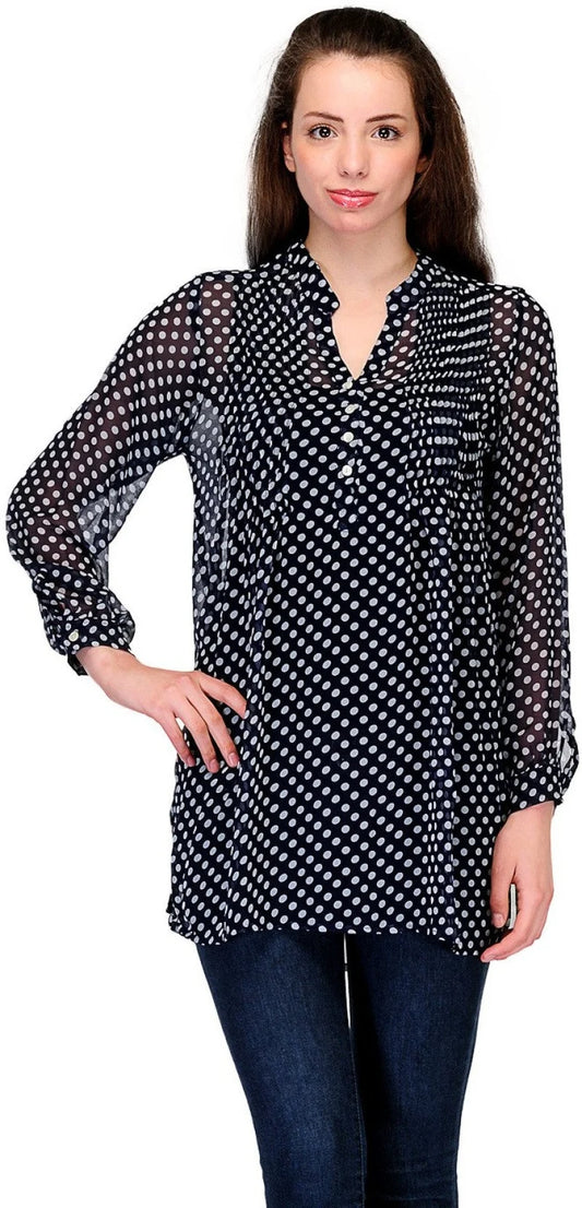 Navy  Polka Dot Georgette Kurti for Women  , FREE  DELIVERY