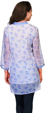 Blue  Chiffon Kurti for Women , Chest 42 Inches  , FREE  DELIVERY