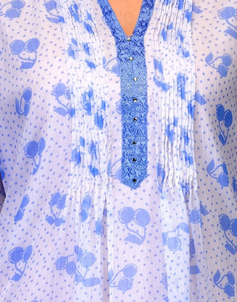 Blue  Chiffon Kurti for Women , Chest 42 Inches  , FREE  DELIVERY