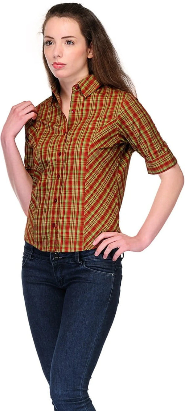 Brown  Office Wear Check Top For Women  , FREE  DELIVERY