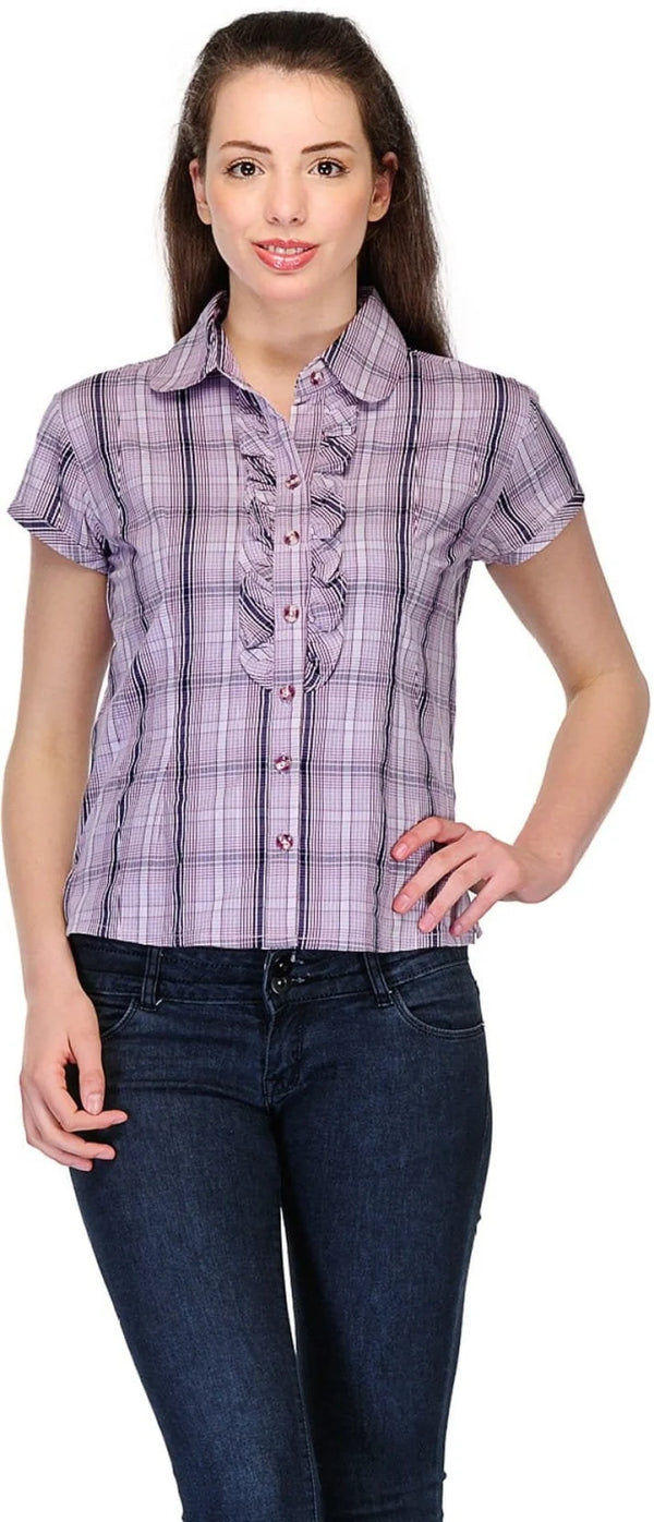 Lavender Office Wear Check Top For Women , FREE DELIVERY