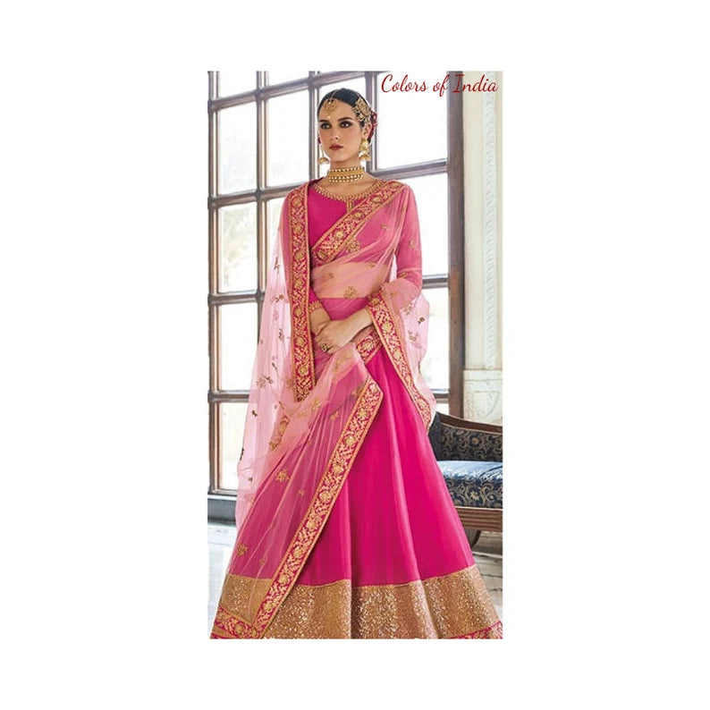 Pink Lehenga Choli, Wedding Lehenga  Choli  , Unstitched Lehenga , FREE DELIVERY