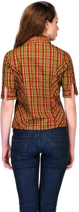 Brown  Office Wear Check Top For Women  , FREE  DELIVERY