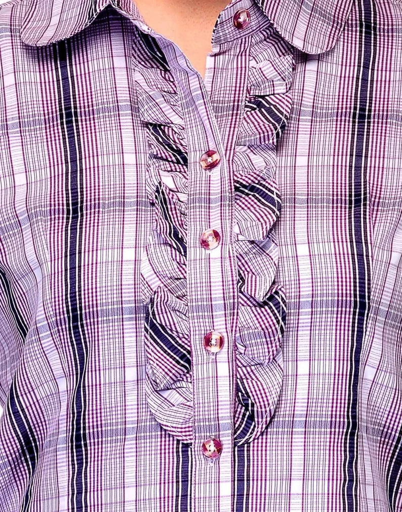 Lavender Office Wear Check Top For Women , FREE DELIVERY